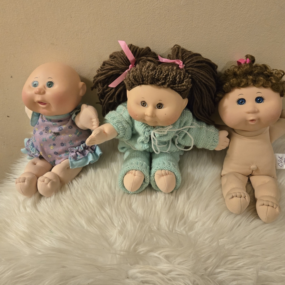 CPK Cabbage patch Kids Dolls 1991, 2012 & 2017 with Pink and Green Outfits